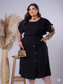 Conjunto Plus Size Anne: Saia Midi com Botões e Blusa Elegante