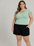 Cropped Plus Size Júlia: Transpassado Canelado com Manga Curta