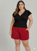Cropped Plus Size Júlia: Transpassado Canelado com Manga Curta