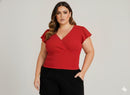 Cropped Plus Size Júlia: Transpassado Canelado com Manga Curta