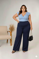 Cropped Plus Size Júlia: Transpassado Canelado com Manga Curta