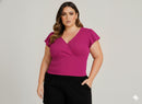 Cropped Plus Size Júlia: Transpassado Canelado com Manga Curta