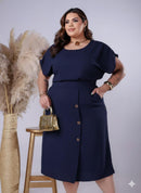 Conjunto Plus Size Anne: Saia Midi com Botões e Blusa Elegante
