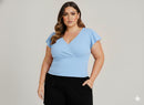 Cropped Plus Size Júlia: Transpassado Canelado com Manga Curta